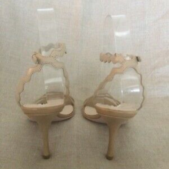 Prada Scalloped Sandals Tan Leather Ankle Strap - Picture 7 of 8